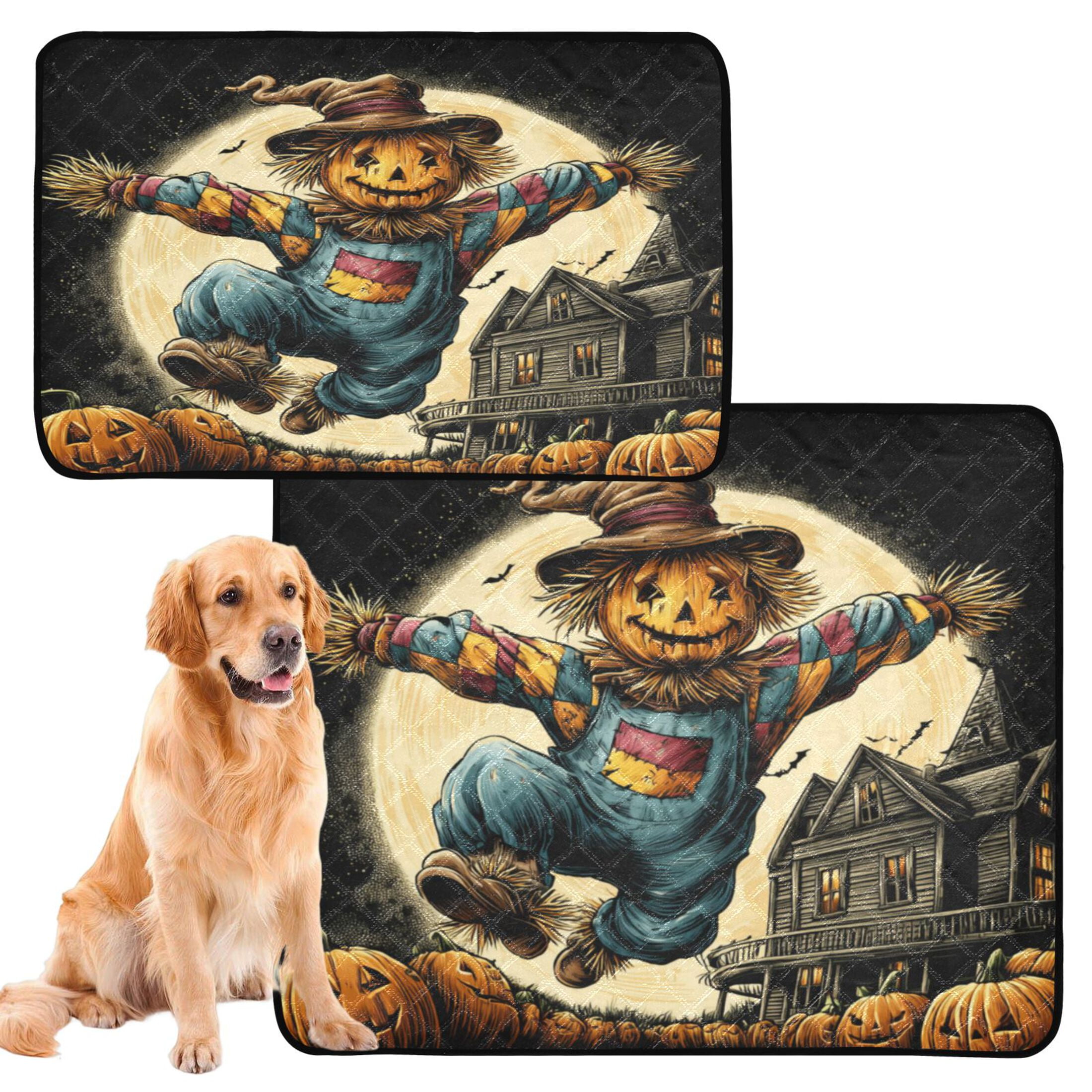 Qxltty Cute Scarecrow Cat litter Pads Pet Set of 2 Diaper Mats Center Anti-leakage Layer Absorbent Soft and Comfortable