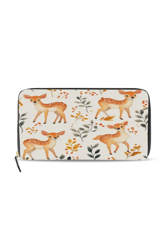 Cute Sika Deer Women's Leather Wallet Fashion Retro Multi Card Holder with Cell Phone Pocket Mothers Day Gifts