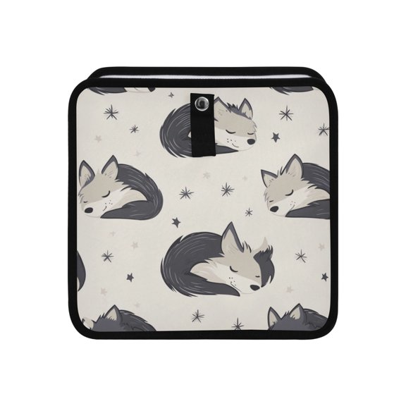 Qxltty Cute Sleeping Wolf Car Dumpster Collapsible Rear Seat Suspension Trash for Front Seat Center Console in Vehicle