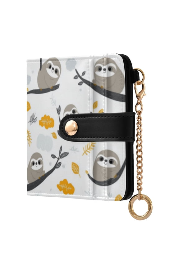 Cute Sloth Patterns Lying on A Branch Ladies Wallet Rfid Slim Thin Compact Credit Card Women Wallet Zipper Coin Pocket and ID Window for Female Gifts
