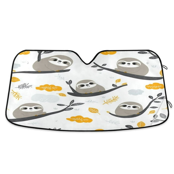 Qxltty Cute Sloth Patterns Lying on A Branch Car Windshield Sunshades Foldable UV Rays Sun Visor Protector Keep Your Vehicle Cool 53×23.5in