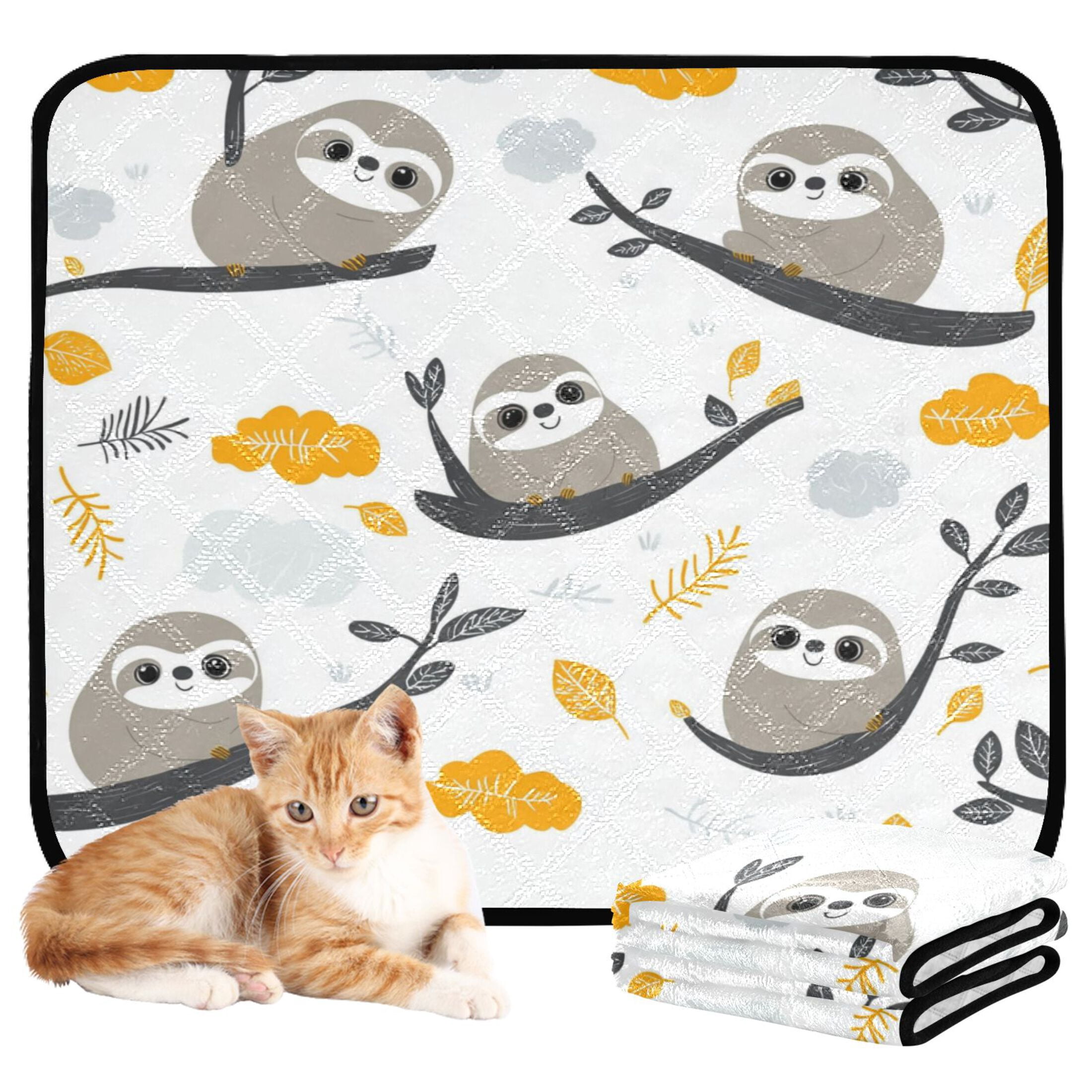 Qxltty Cute Sloth Patterns Lying on A Branch Cat litter Pads Pet Set of 3 Diaper Mats Center Anti-leakage Layer Absorbent Soft and Comfortable
