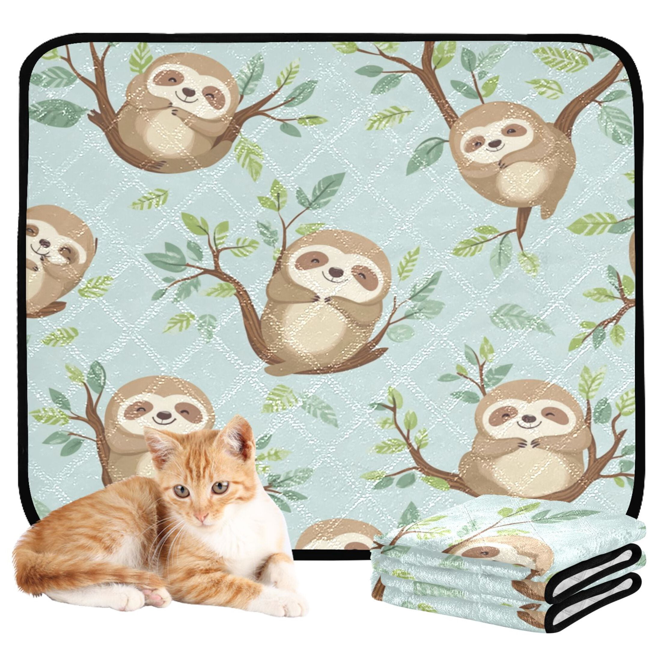 Qxltty Cute Sloth Sitting on Tree Pattern Cat litter Pads Pet Set of 3 Diaper Mats Center Anti-leakage Layer Absorbent Soft and Comfortable