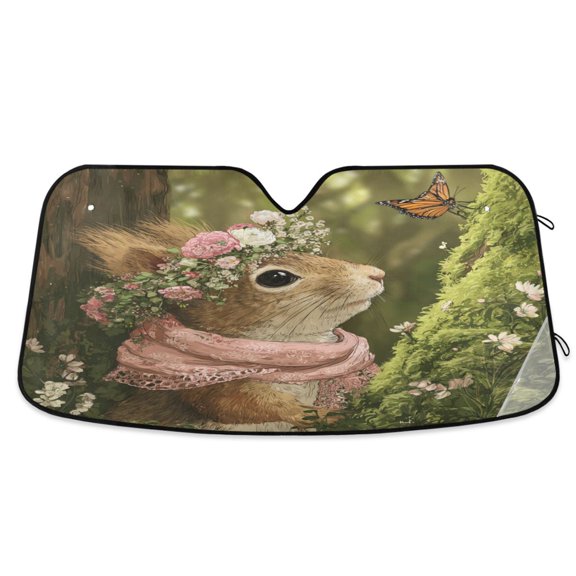 Qxltty Cute Squirrel Car Windshield Sunshades Foldable UV Rays Sun Visor Protector Keep Your Vehicle Cool 55×27.6in
