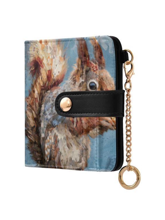 Cute Squirrel Ladies Wallet Rfid Slim Thin Compact Credit Card Women Wallet Zipper Coin Pocket and ID Window for Female Gifts