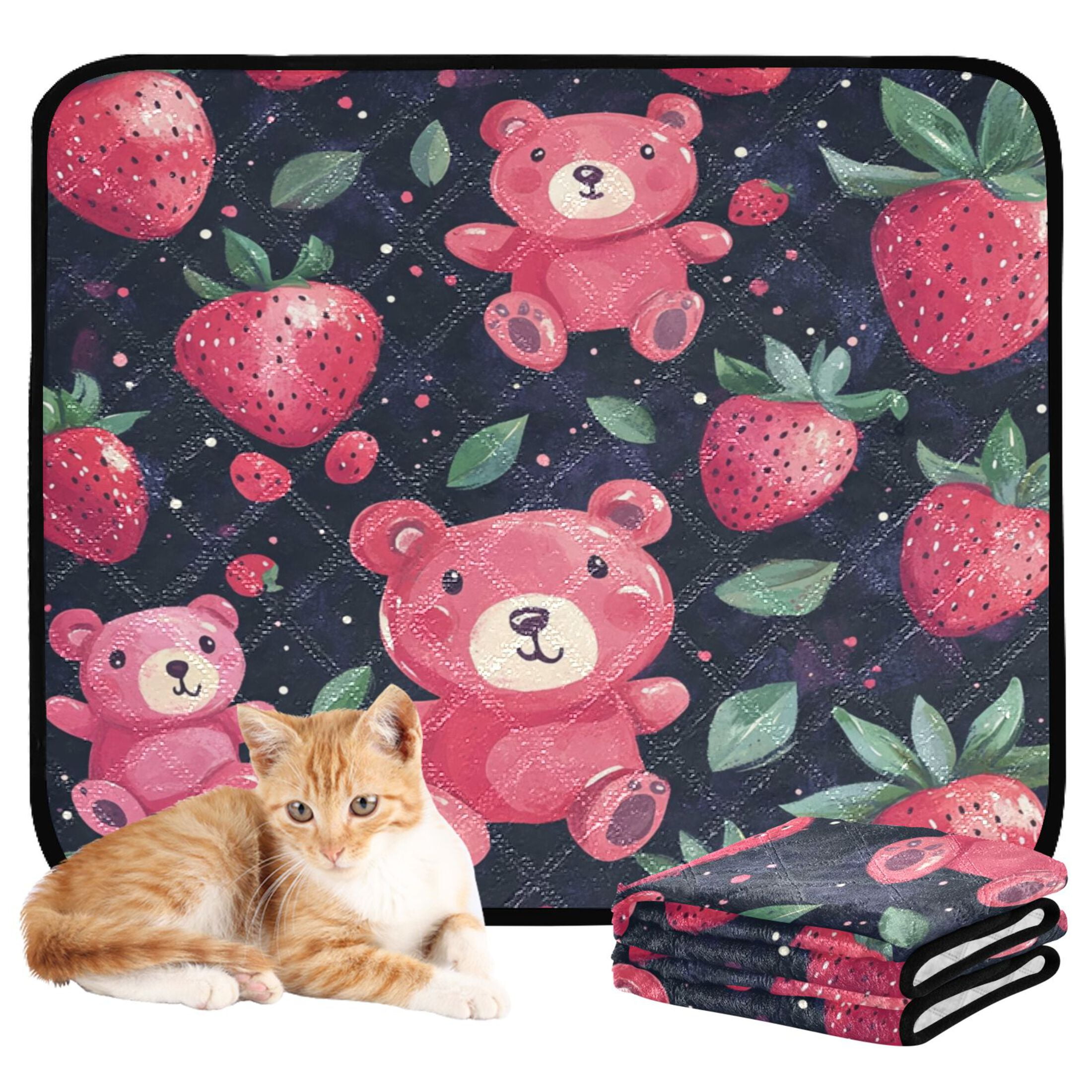 Qxltty Cute Strawberry Bear Cat litter Pads Pet Set of 3 Diaper Mats Center Anti-leakage Layer Absorbent Soft and Comfortable