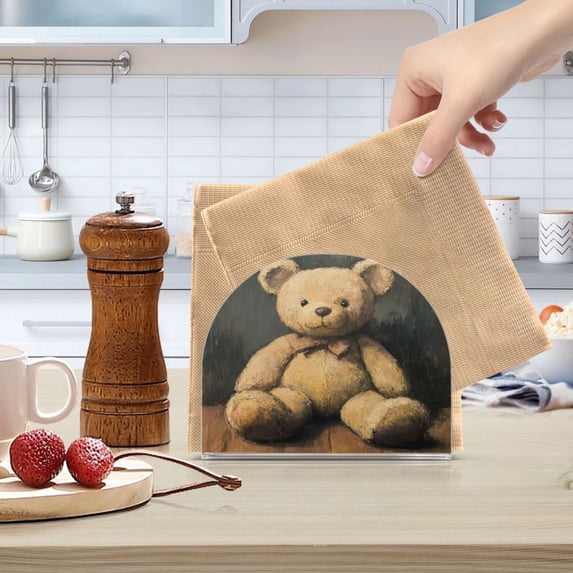 Qxltty Cute Teddy Bear Doll Acrylic Napkin Holder Set of 1 Transparent Dining Table Kitchen Cafeteria Home Decor 4.1x4.9x1.97in