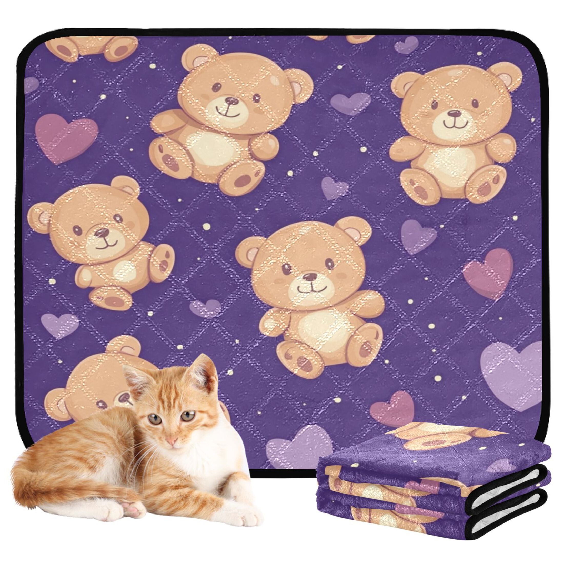 Qxltty Cute Teddy Bear and Heart Pattern Cat litter Pads Pet Set of 3 Diaper Mats Center Anti-leakage Layer Absorbent Soft and Comfortable