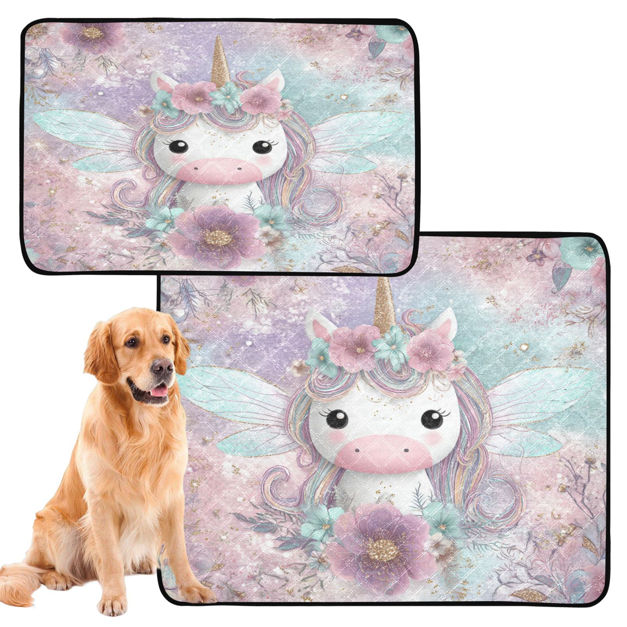 Qxltty Cute Unicorn Cat litter Pads Pet Set of 2 Diaper Mats Center Anti-leakage Layer Absorbent Soft and Comfortable