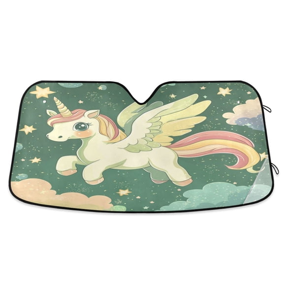 Qxltty Cute Unicorn Green Pattern Car Windshield Sunshades Foldable UV Rays Sun Visor Protector Keep Your Vehicle Cool 53×23.5in