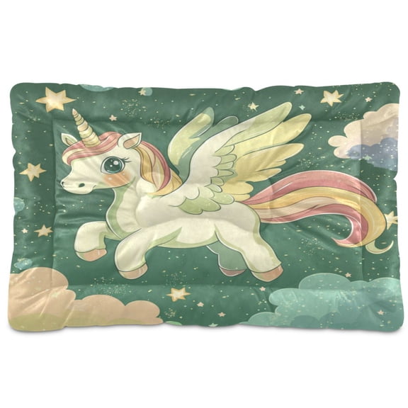 Qxltty Cute Unicorn Green Pattern Ped Pad Wear-resistant and Hard to Bite Through Sleeping Pad for Small Medium Large Dogs Winter Pet Bed 24×18in