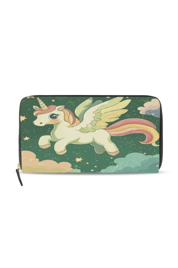 Cute Unicorn Green Pattern Women's Leather Wallet Fashion Retro Multi Card Holder with Cell Phone Pocket Mothers Day Gifts