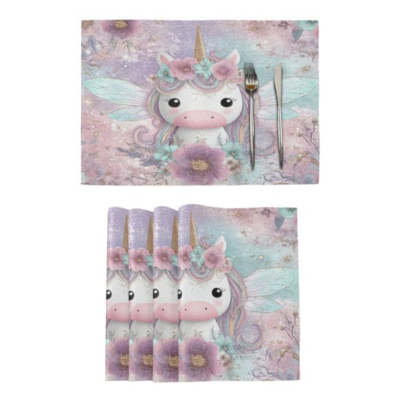 Qxltty Cute Unicorn Placemats Set of 6 Heat Resistant Non-Slip Place mat for Dining Table Washable Durable Polyester Woven Table Decorations