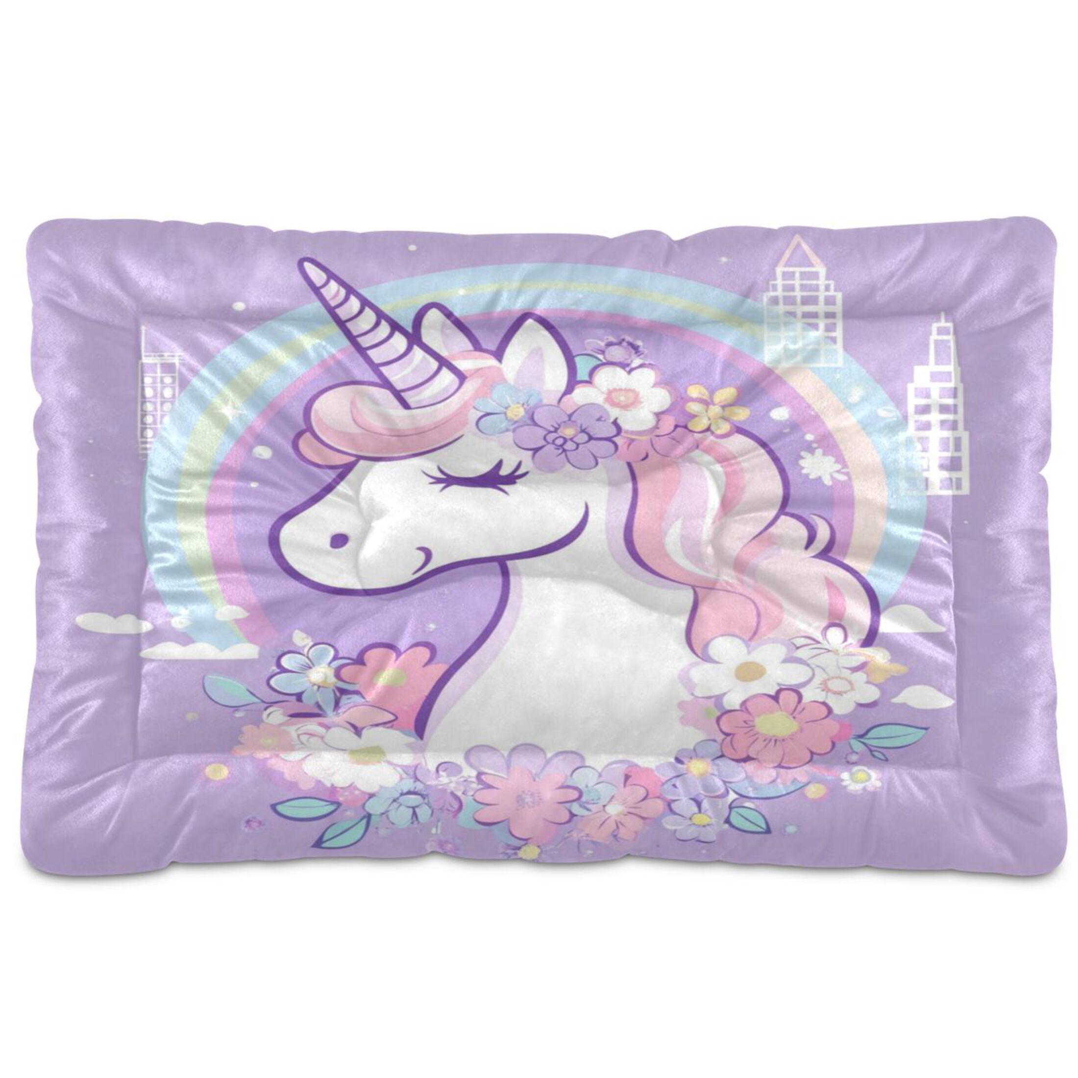 Qxltty Cute Unicorn Purple Pattern Ped Pad Wear-resistant and Hard to Bite Through Sleeping Pad for Small Medium Large Dogs Winter Pet Bed 36×24in