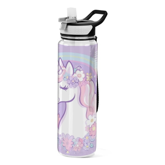 Qxltty Cute Unicorn Purple Pattern Water Bottle 32 oz with Straw BPA Free Reusable Fitness Sport Bottle Perfect for Travel School Outdoors and Gym