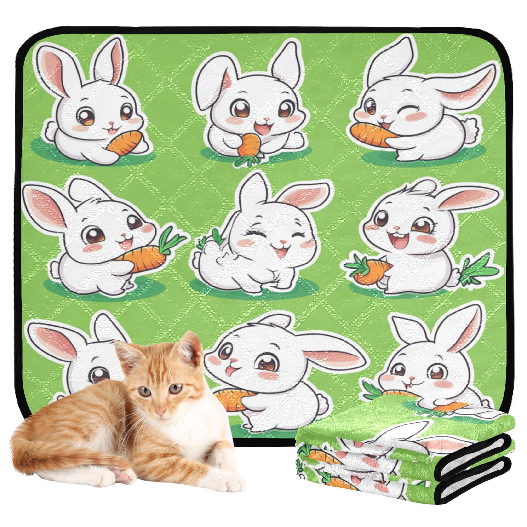 Qxltty Cute White Rabbits Eating Carrots Cat litter Pads Pet Set of 3 Diaper Mats Center Anti-leakage Layer Absorbent Soft and Comfortable