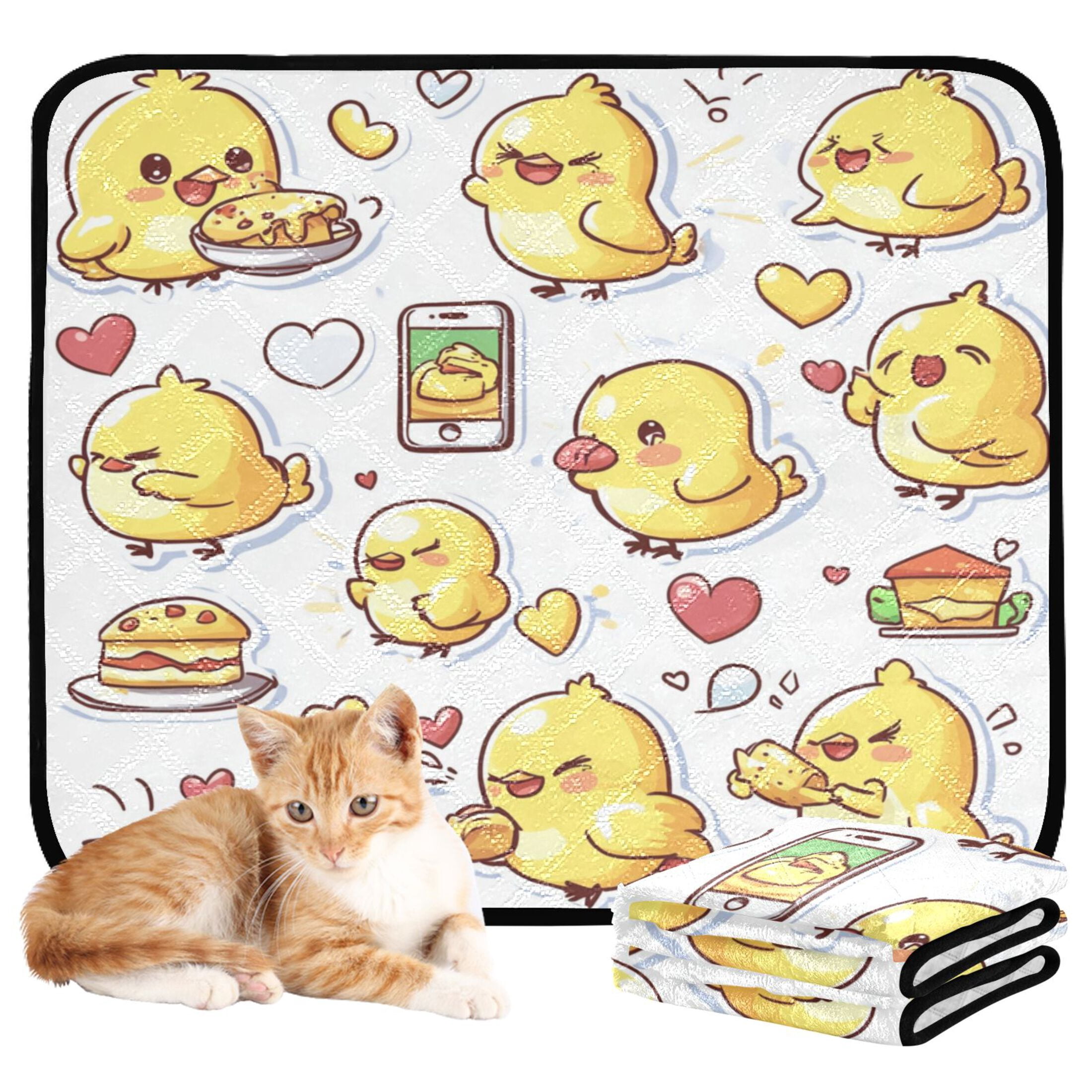 Qxltty Cute Yellow Chick Pattern Cat litter Pads Pet Set of 3 Diaper Mats Center Anti-leakage Layer Absorbent Soft and Comfortable