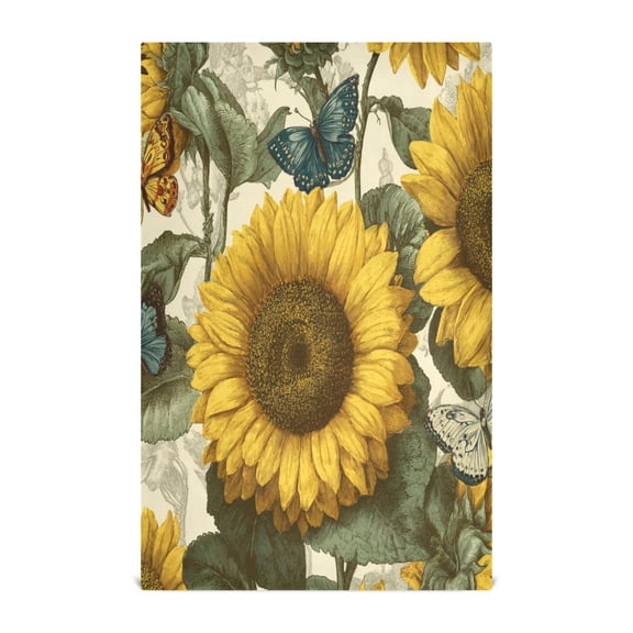 Qxltty Cyan Butterfly Sunflower Kitchen Towels 28 x 18 Inch Soft Cotton Linen Feel Dish Towels with Hanging Loop for Drying, Cleaning & Decor