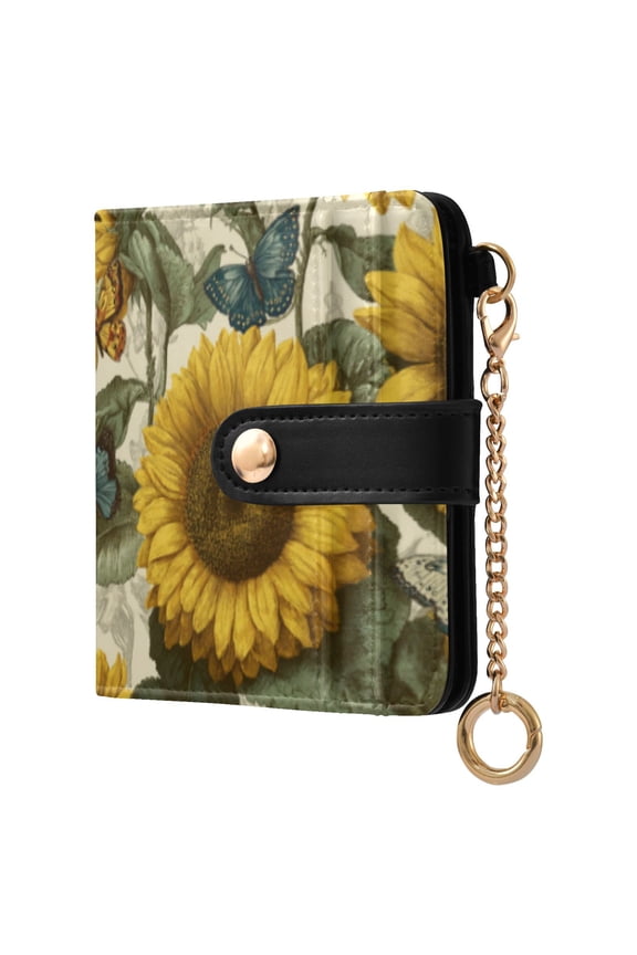 Cyan Butterfly Sunflower Ladies Wallet Rfid Slim Thin Compact Credit Card Women Wallet Zipper Coin Pocket and ID Window for Female Gifts