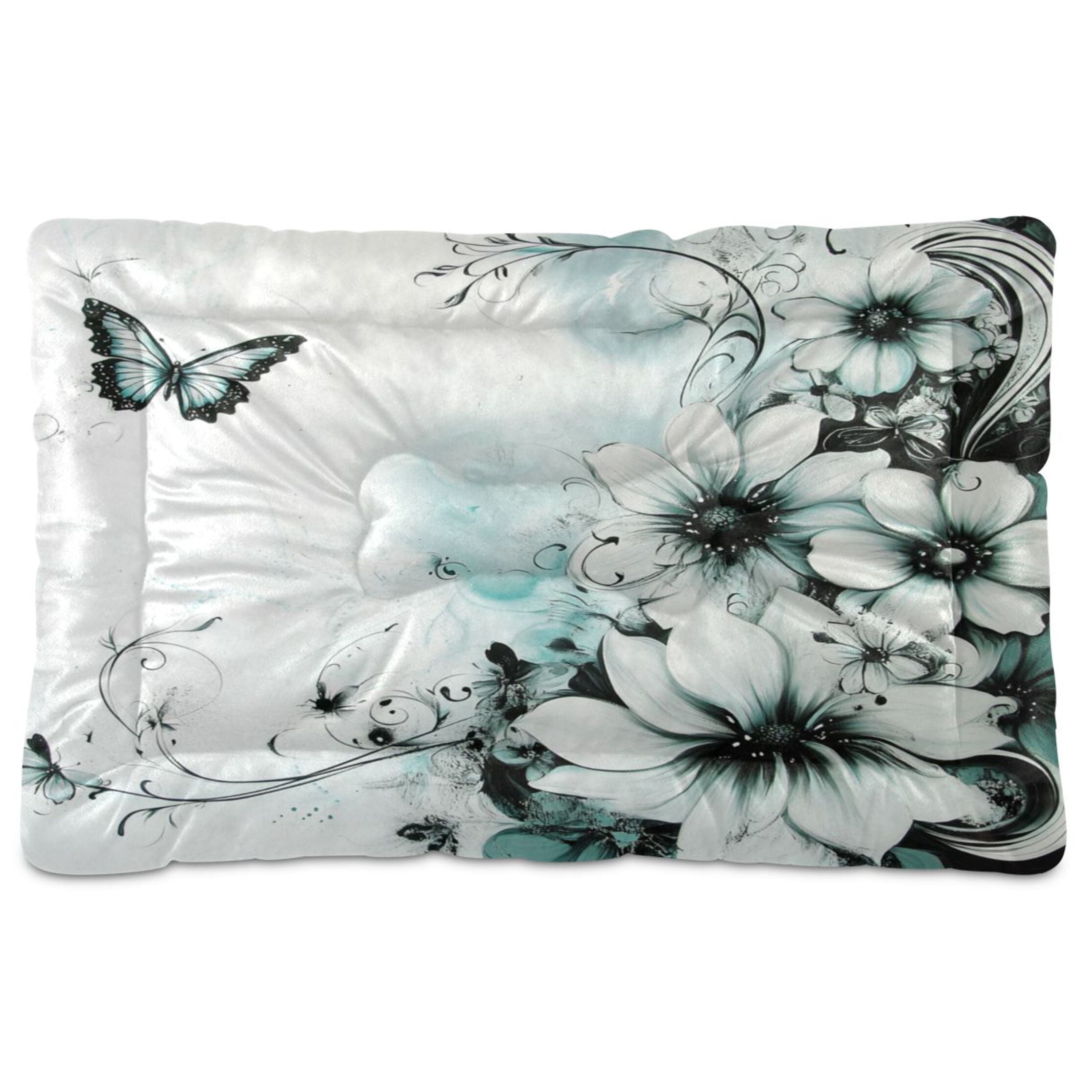 Qxltty Cyan Flowers Ped Pad Wear-resistant and Hard to Bite Through Sleeping Pad for Small Medium Large Dogs Winter Pet Bed 36×24in