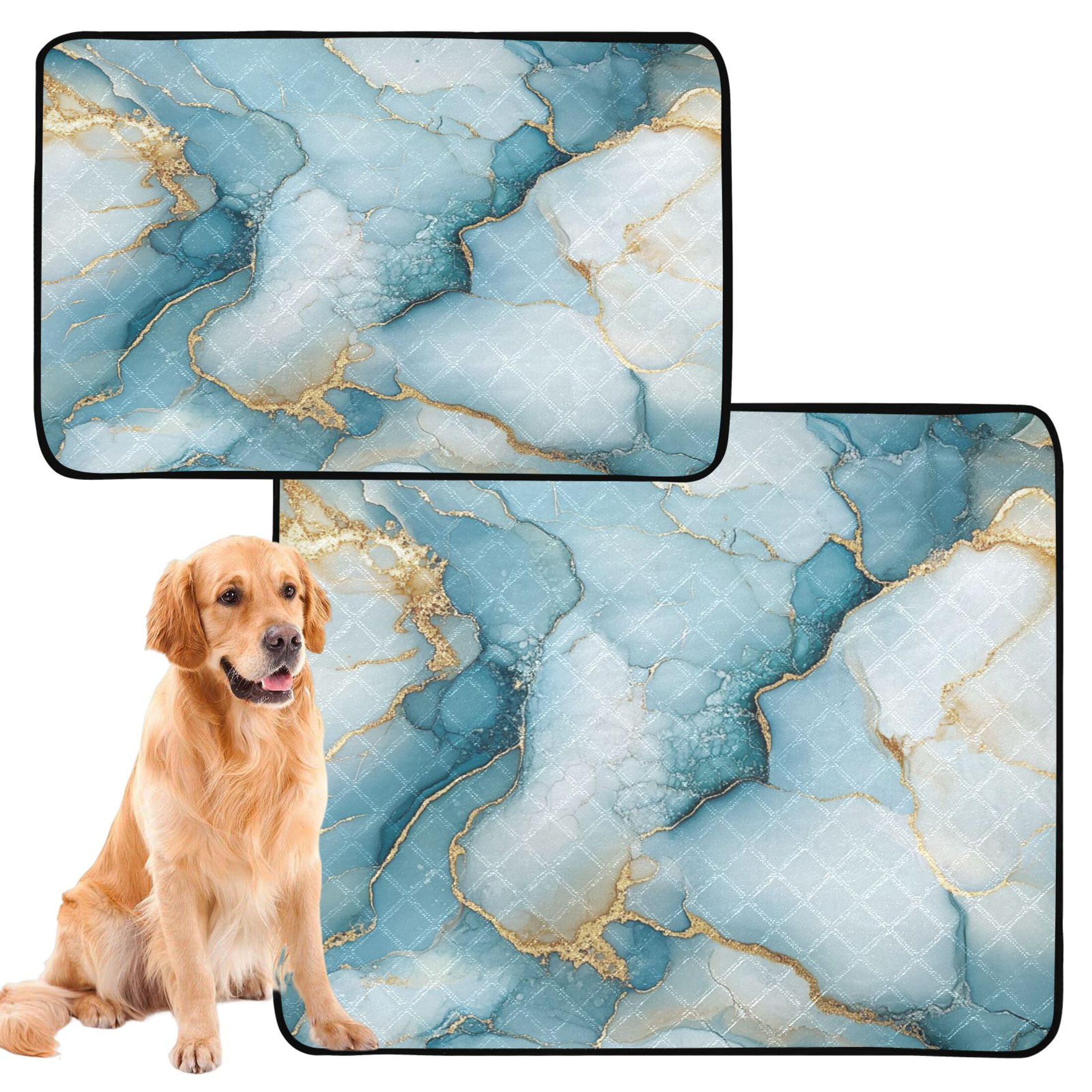 Qxltty Cyan Gilt Marble Cat litter Pads Pet Set of 2 Diaper Mats Center Anti-leakage Layer Absorbent Soft and Comfortable
