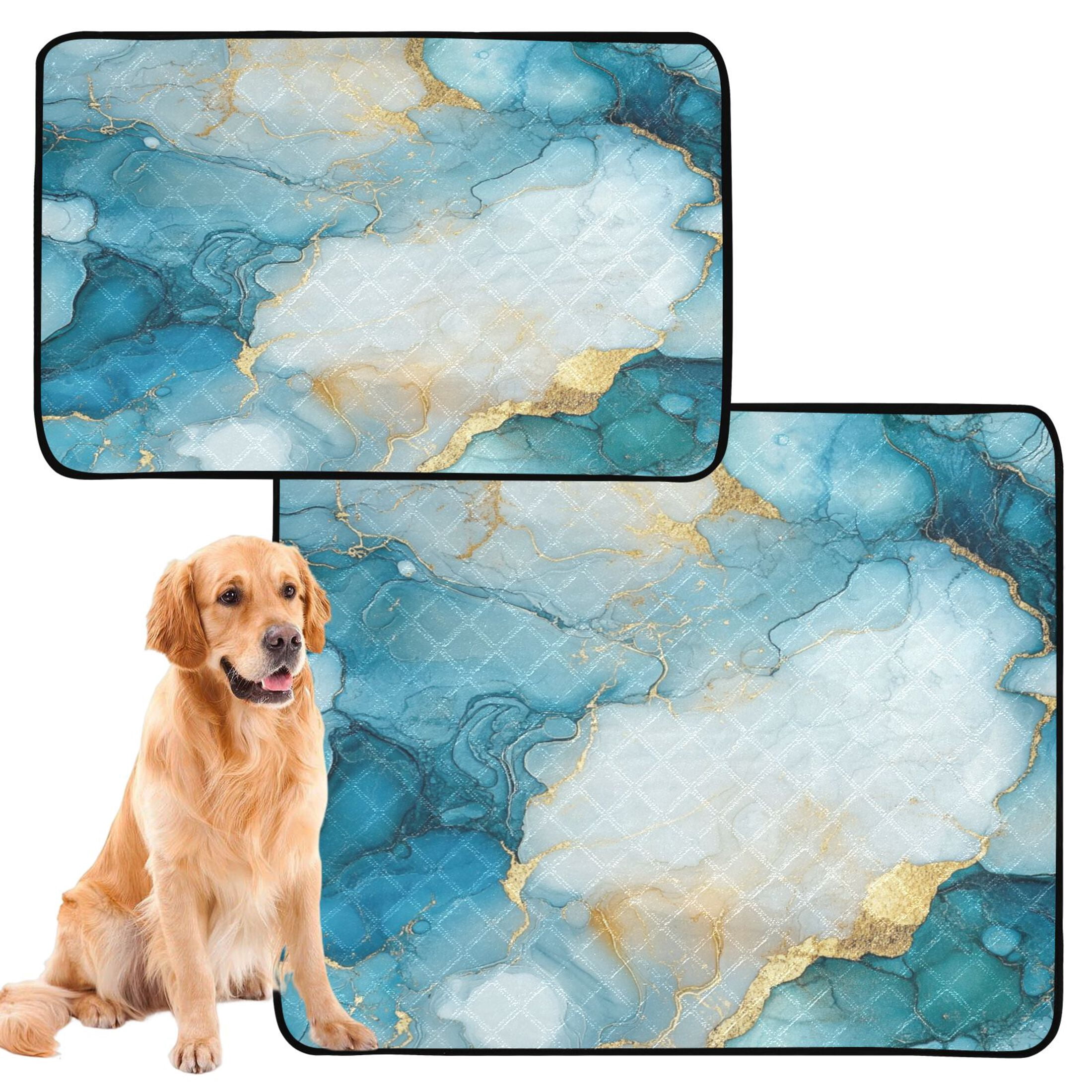 Qxltty Cyan Gilt Marbles Cat litter Pads Pet Set of 2 Diaper Mats Center Anti-leakage Layer Absorbent Soft and Comfortable