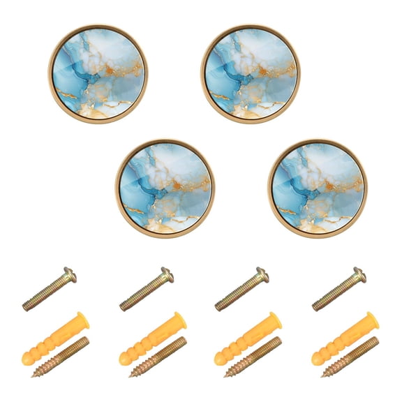 Qxltty Cyan Gilt Pattern Cabinet Knobs Kitchen Drawer Knobs Round Door Pulls Dressing Table Wardrobe Closet Knob Handles Decorative Set of 4