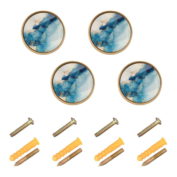 Qxltty Cyan Gilt Patterns Cabinet Knobs Kitchen Drawer Knobs Round Door Pulls Dressing Table Wardrobe Closet Knob Handles Decorative Set of 4