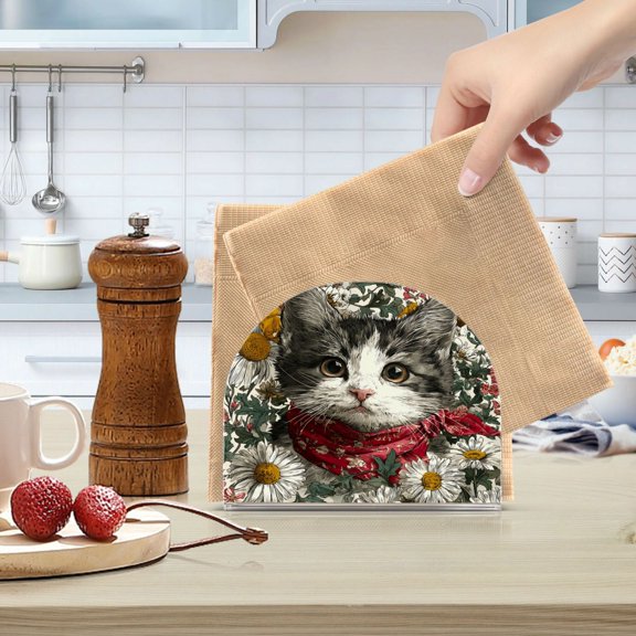 Qxltty Daisy Kitten Acrylic Napkin Holder Set of 2 Transparent Dining Table Kitchen Cafeteria Home Decor 4.1x4.9x1.97in