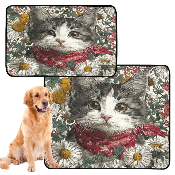 Qxltty Daisy Kitten Cat litter Pads Pet Set of 2 Diaper Mats Center Anti-leakage Layer Absorbent Soft and Comfortable