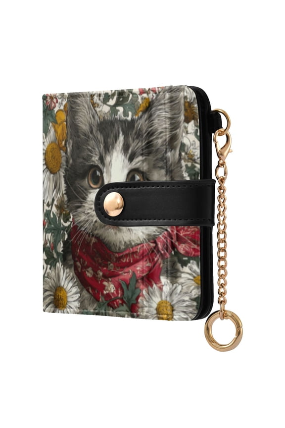 Daisy Kitten Ladies Wallet Rfid Slim Thin Compact Credit Card Women Wallet Zipper Coin Pocket and ID Window for Female Gifts