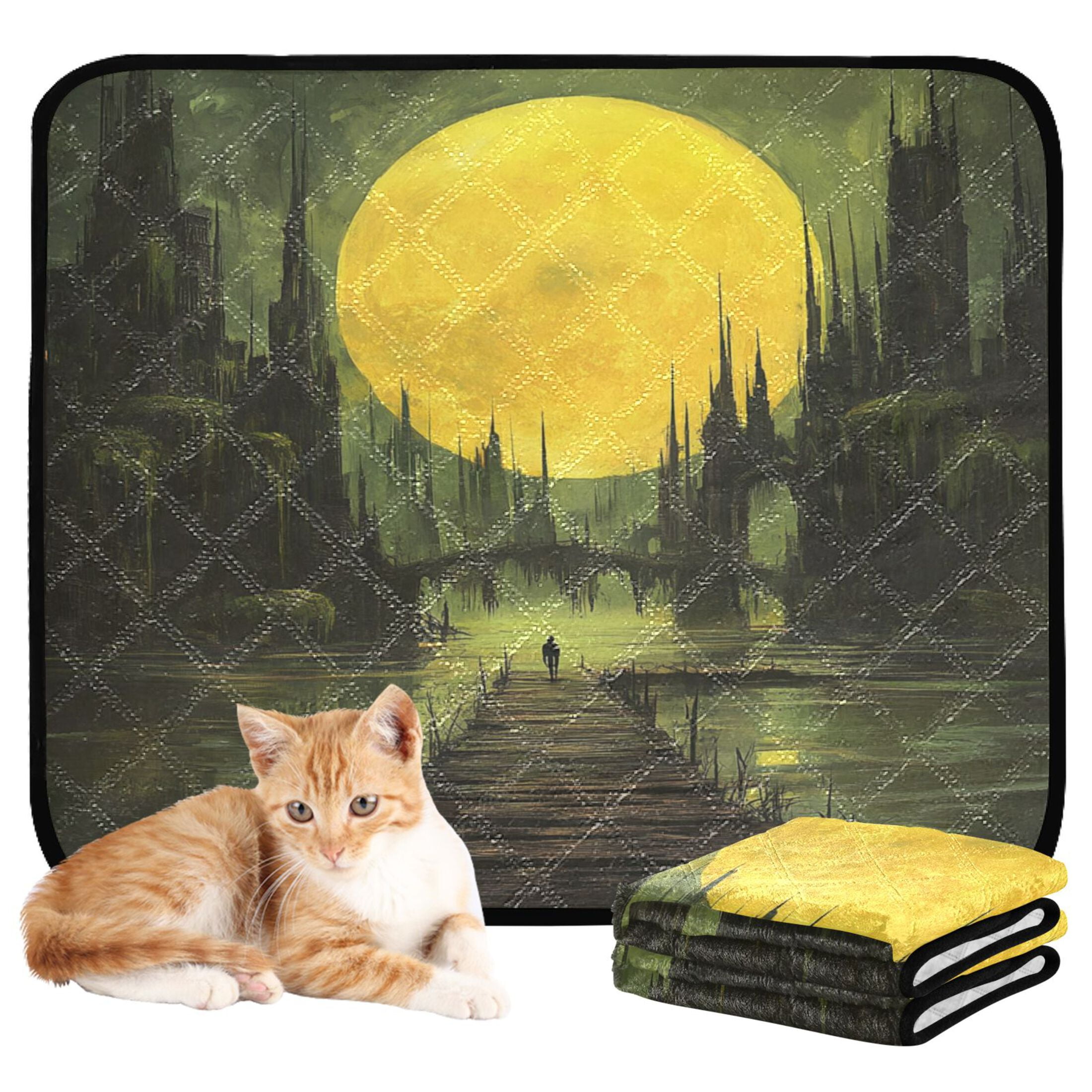 Qxltty Dark Ancient City Cat litter Pads Pet Set of 3 Diaper Mats Center Anti-leakage Layer Absorbent Soft and Comfortable