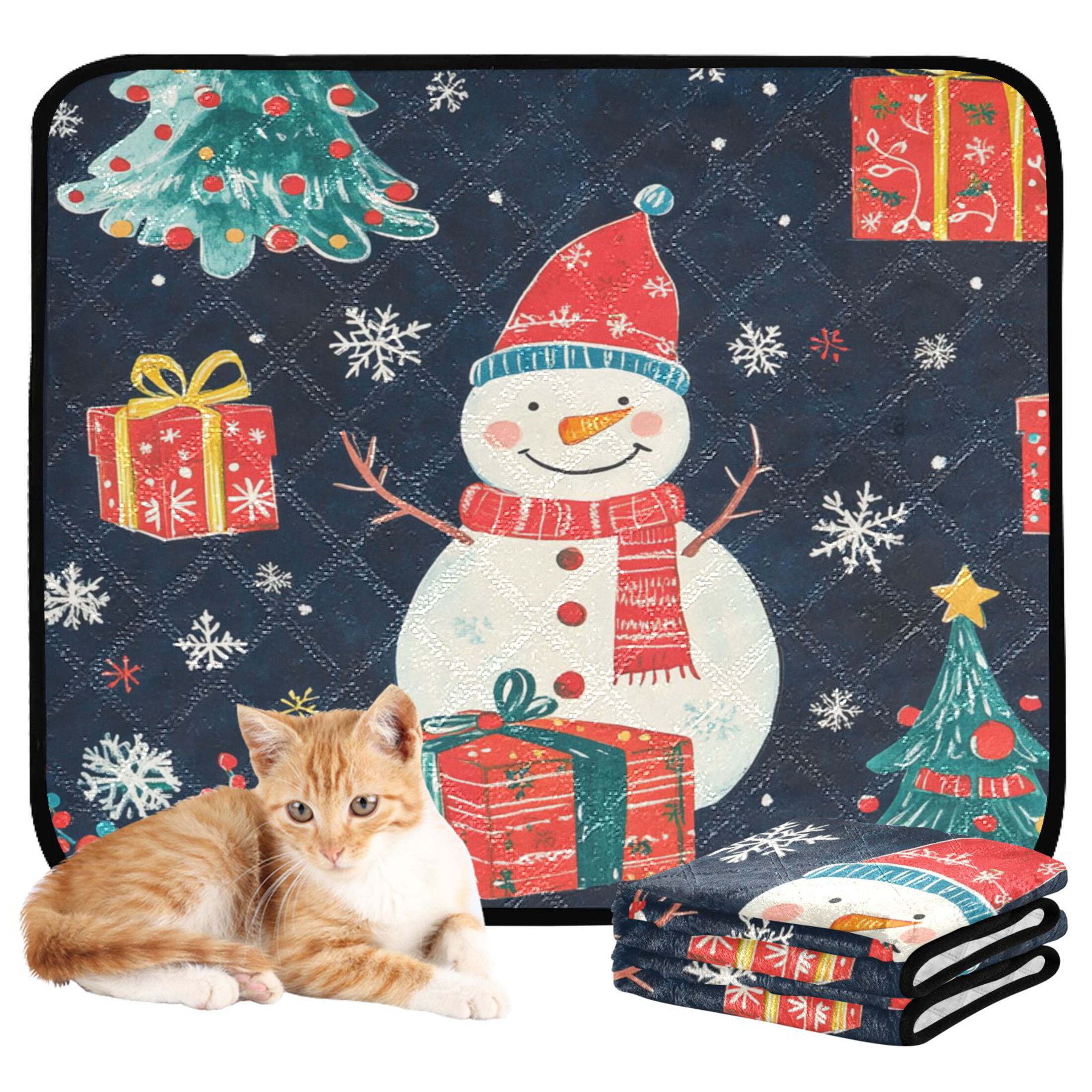 Qxltty A Dark Blue Background with Christmas Snowman Cat litter Pads Pet Set of 3 Diaper Mats Center Anti-leakage Layer Absorbent Soft and Comfortable