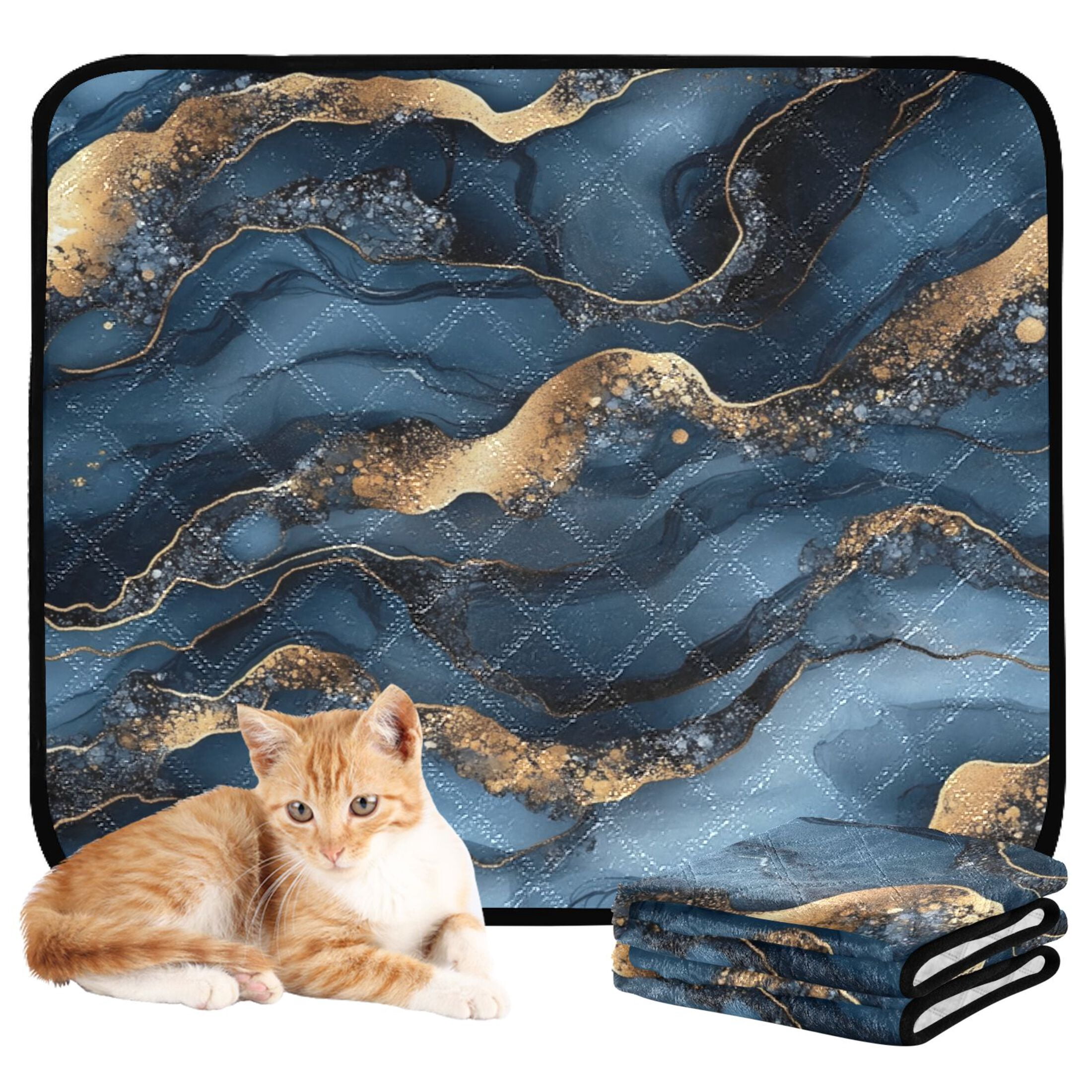 Qxltty Dark Blue Gilt Marbles Cat litter Pads Pet Set of 3 Diaper Mats Center Anti-leakage Layer Absorbent Soft and Comfortable