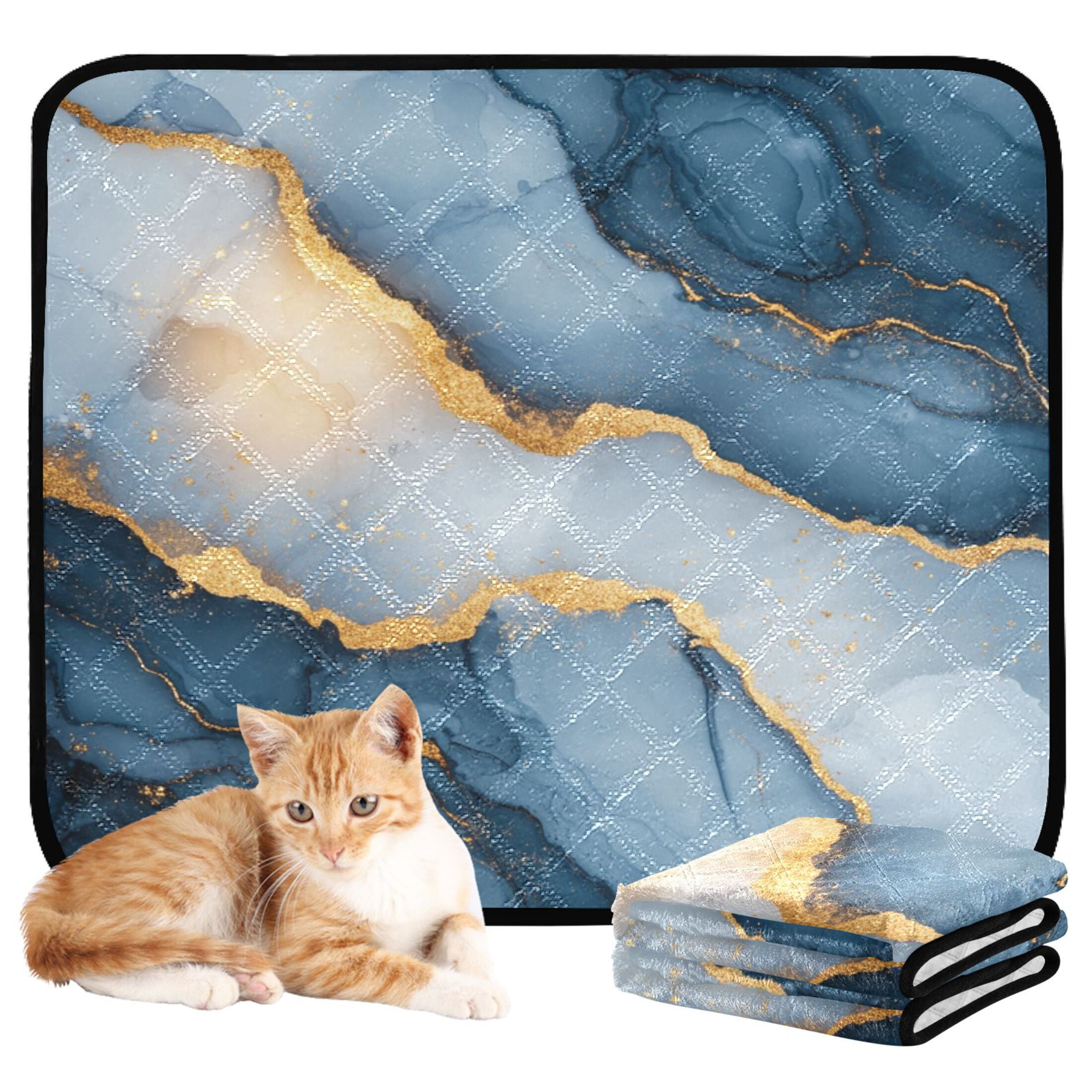 Qxltty Dark Blue Gilt Pattern Cat litter Pads Pet Set of 3 Diaper Mats Center Anti-leakage Layer Absorbent Soft and Comfortable