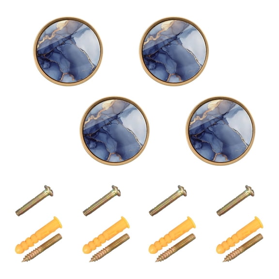 Qxltty Dark Blue Gilt Patterns Cabinet Knobs Kitchen Drawer Knobs Round Door Pulls Dressing Table Wardrobe Closet Knob Handles Decorative Set of 4