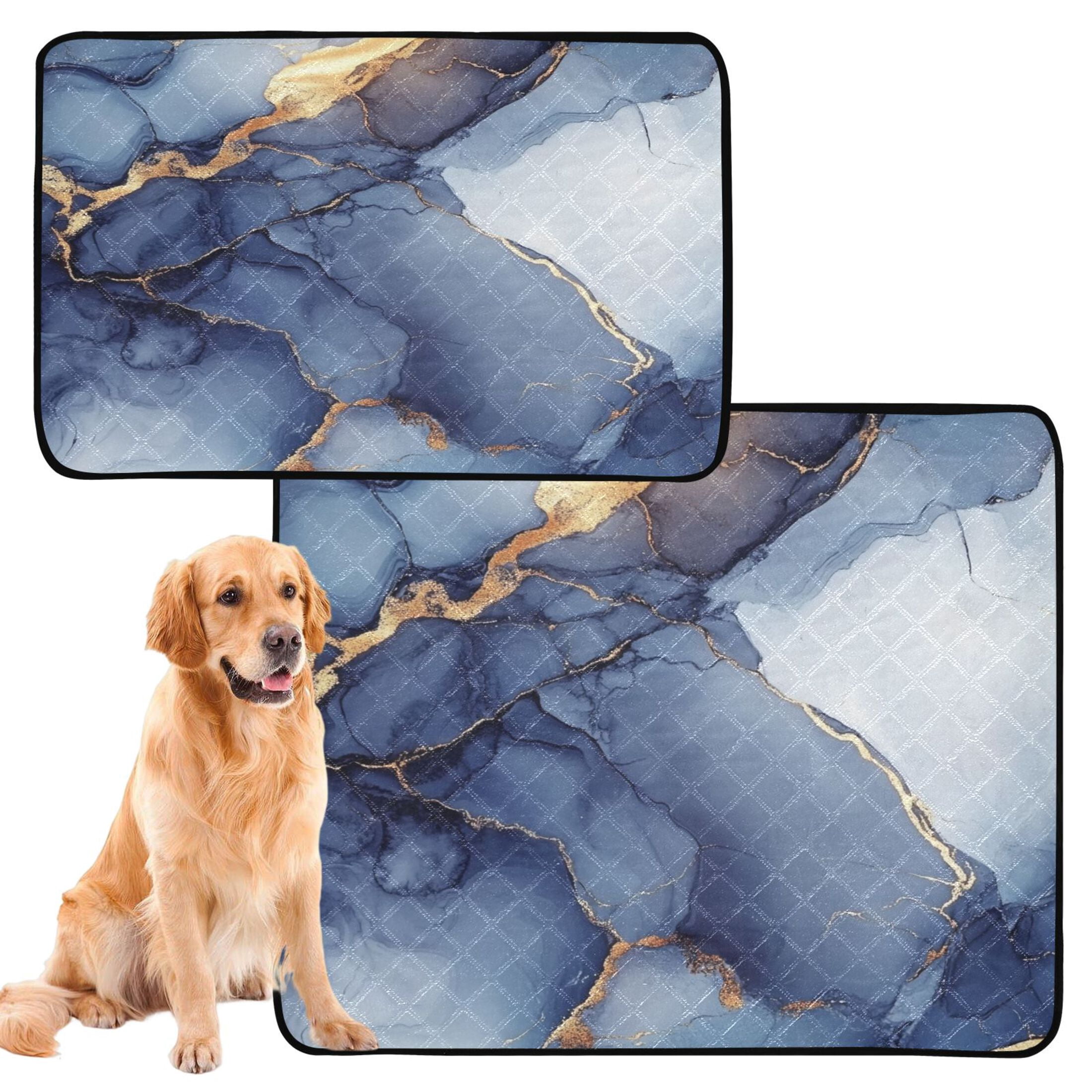 Qxltty Dark Blue Gilt Patterns Cat litter Pads Pet Set of 2 Diaper Mats Center Anti-leakage Layer Absorbent Soft and Comfortable