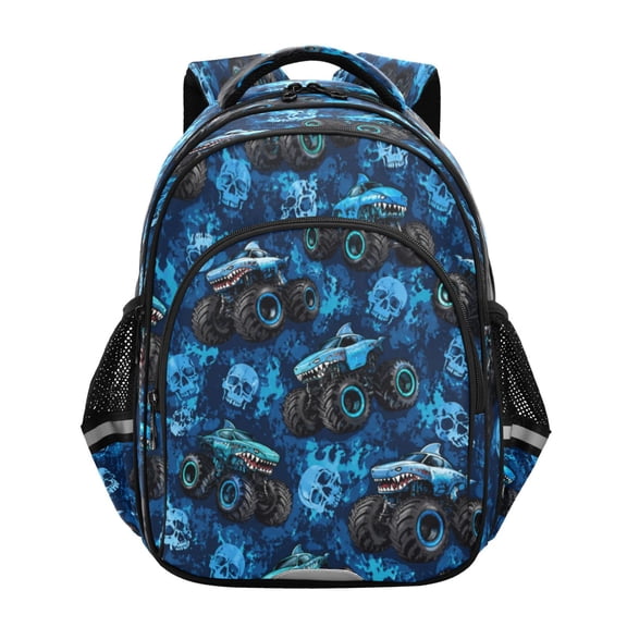 Qxltty Dark Blue Monster Truck Backpack Lightweight Multi Pocket Daypack Reflective Bookbag with Adjustable Straps
