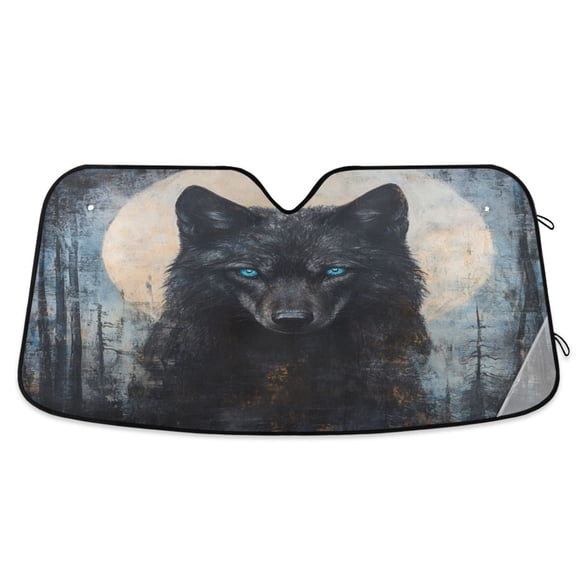 Qxltty Dark Forest Wolf King Car Windshield Sunshades Foldable UV Rays Sun Visor Protector Keep Your Vehicle Cool 55×27.6in