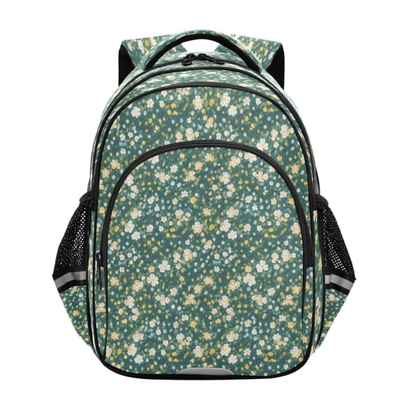 Qxltty Dark Green Daisy Backpack Lightweight Multi Pocket Daypack Reflective Bookbag with Adjustable Straps