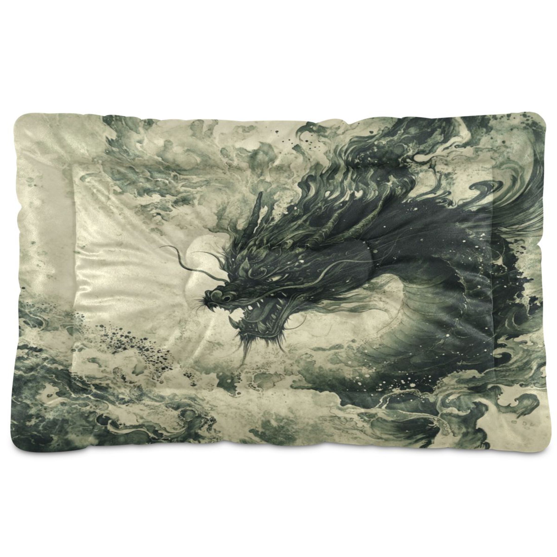 Qxltty Dark Green Dragon Ped Pad Wear-resistant and Hard to Bite Through Sleeping Pad for Small Medium Large Dogs Winter Pet Bed 36×24in