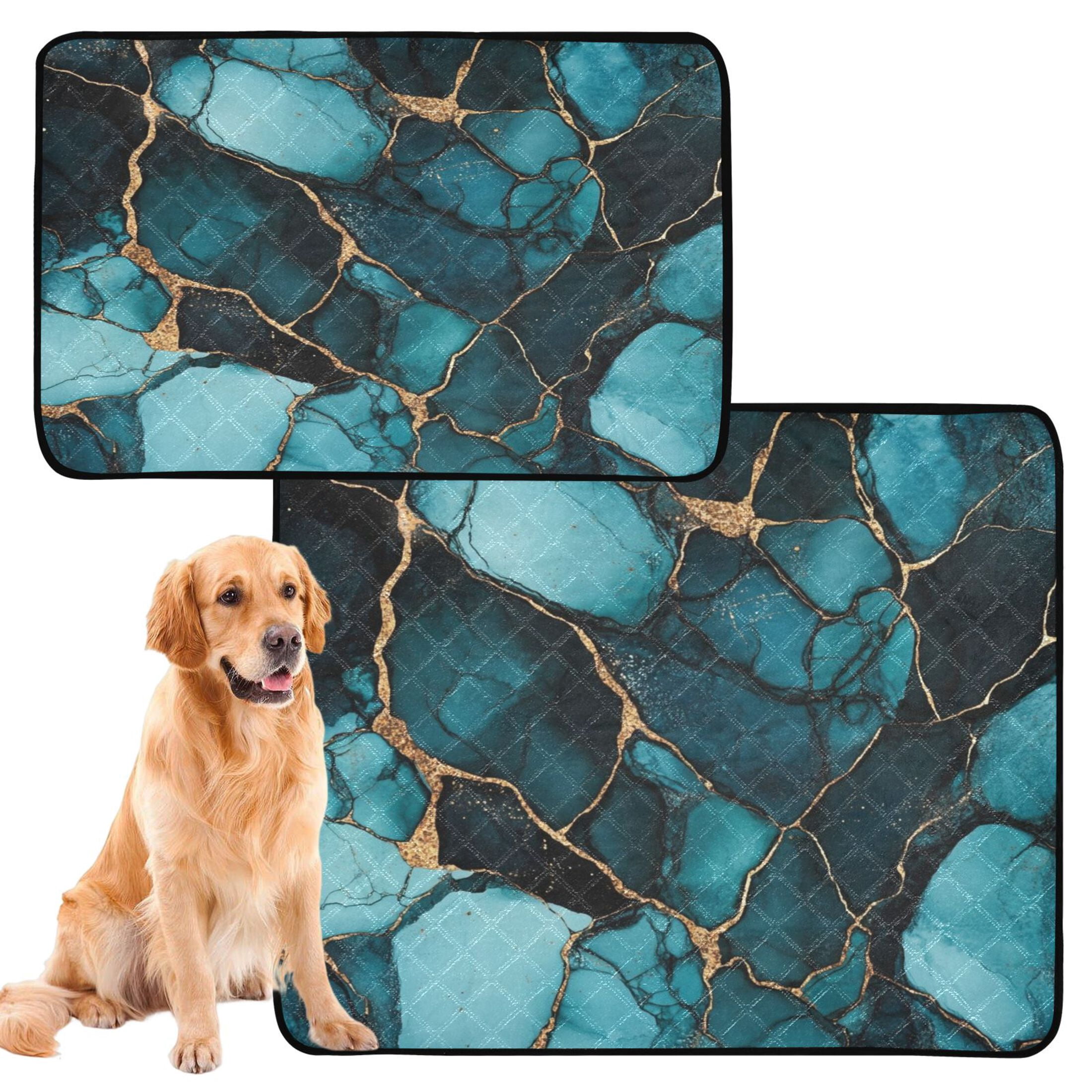 Qxltty Dark Green Gild Marble Cat litter Pads Pet Set of 2 Diaper Mats Center Anti-leakage Layer Absorbent Soft and Comfortable