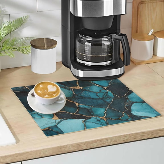 Qxltty Dark Green Gild Marble Leather Drying Mat for Kitchen Countertops Coffee Mats Hide Stain Quickly Absorbs Water Tableware Decor