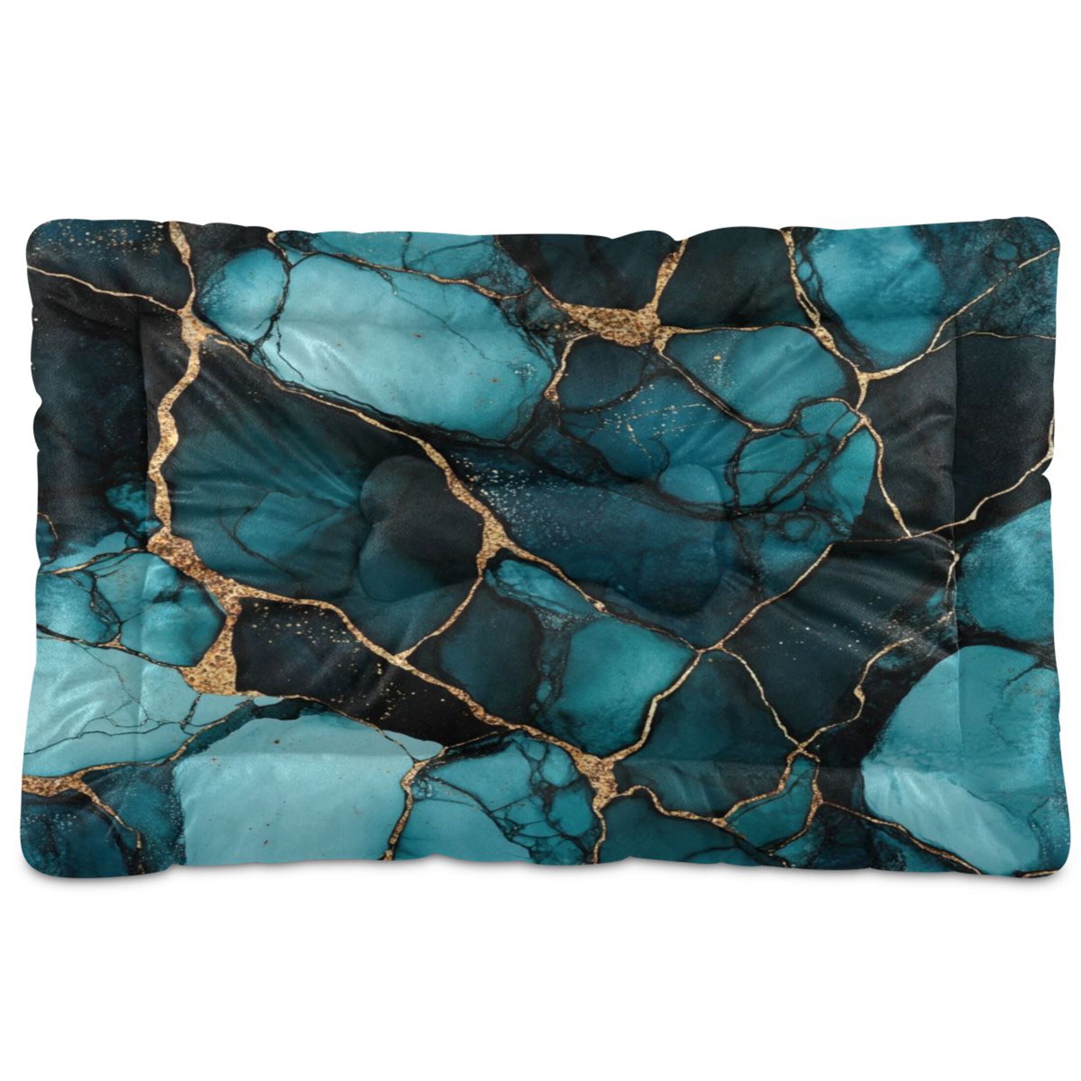 Qxltty Dark Green Gild Marble Ped Pad Wear-resistant and Hard to Bite Through Sleeping Pad for Small Medium Large Dogs Winter Pet Bed 36×24in