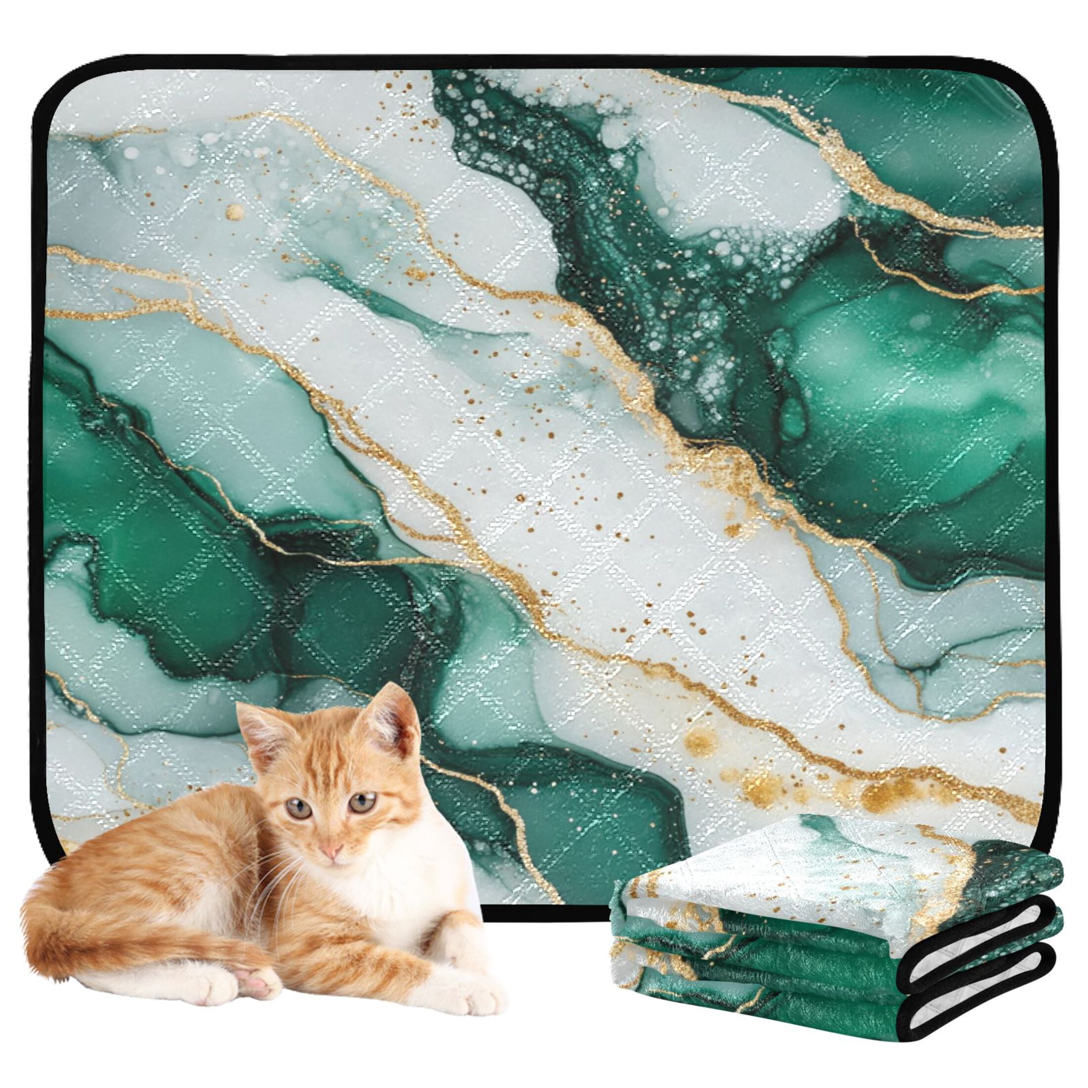 Qxltty Dark Green Gilt Pattern Cat litter Pads Pet Set of 3 Diaper Mats Center Anti-leakage Layer Absorbent Soft and Comfortable