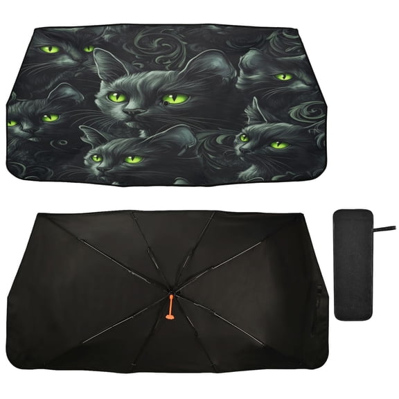 Qxltty Dark Pattern with Black Cats Car Windshield Sunshade Umbrella Quality Black Rubberized Fabric Can Effectively Block UV Rays Heat