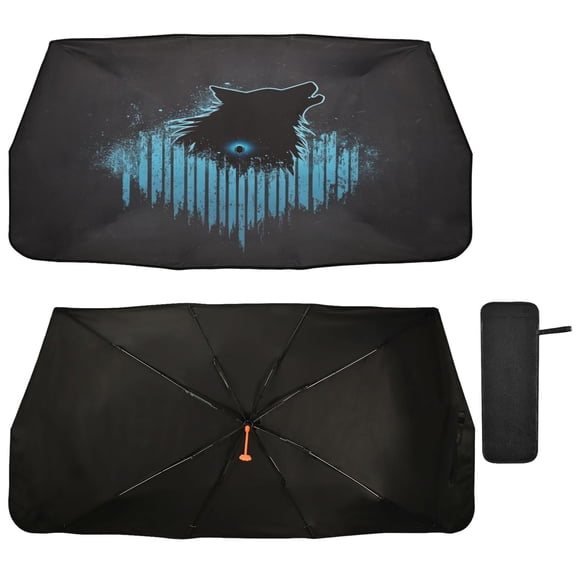 Qxltty Dark Wolf Blue Wave Car Windshield Sunshade Umbrella Quality Black Rubberized Fabric Can Effectively Block UV Rays Heat