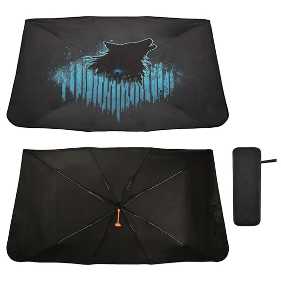 Qxltty Dark Wolf Blue Wave Windshield Sun Shade Umbrella Protect Car from Sunrays and Heat Damage Keep Cool and Interior
