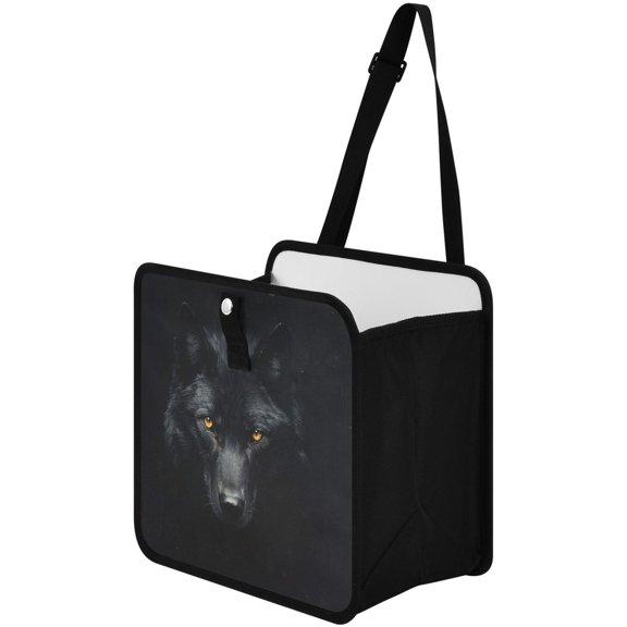 Qxltty Dark Wolf Face Car Dumpster Collapsible Rear Seat Suspension Trash for Front Seat Center Console in Vehicle