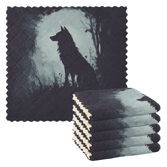 Qxltty Dark Wolf Kitchen Towels Set of 6 Ultra Soft Absorbent Quick Drying Dish Cloths 11 x 11in
